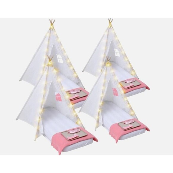 Windyun 4-Pack Kids Teepee Tent Set with Mattresses, Lights & Blankets - Picture 3 of 6